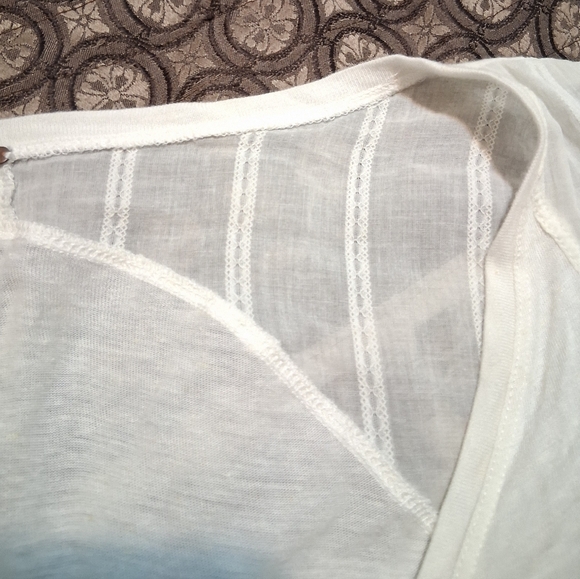 Free People Layered Shirt Linen Blend Neutral Short Sleeve Babydoll Ivory SzS - Picture 6 of 14